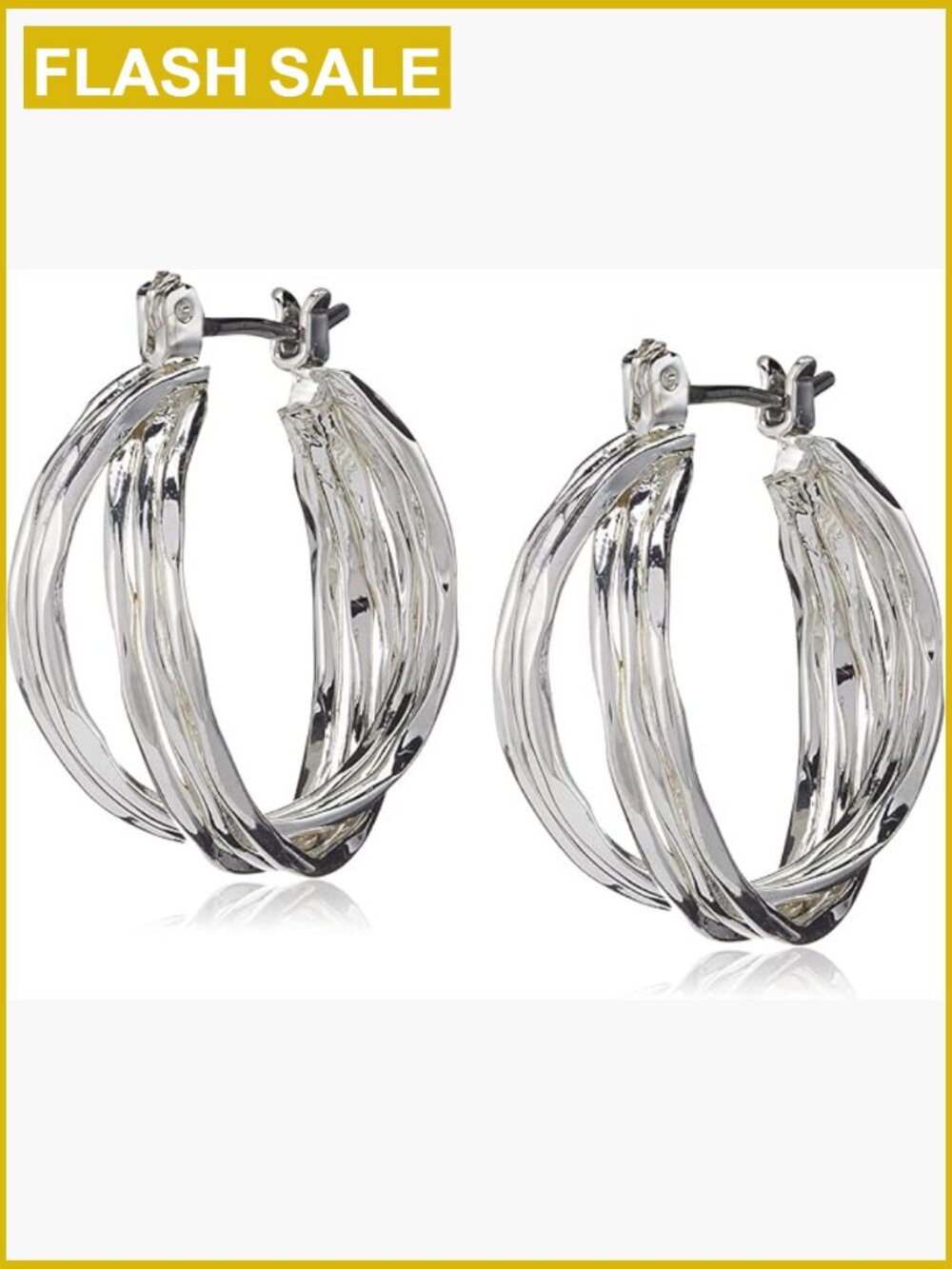 Silver Tone Twisted Hoop Earrings with Click-Top Closure, 1 Inch